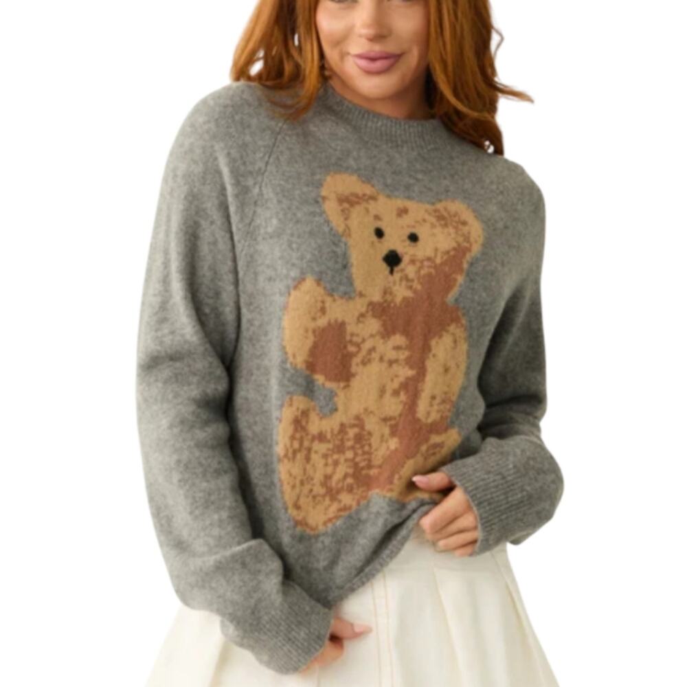 Orange Kiss Big Bear Cozy Warm Gray Pullover Crew Neck Sweater Plus Size 2X‎ New